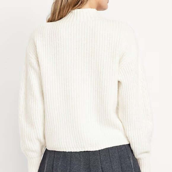 Old Navy SoSoft White Cropped Mock-Neck Cable Sweater/NWT/XL - Picture 2 of 14